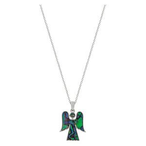 Angel Pendant Necklace with Authentic Abalone Shell in Silver Toned Metal